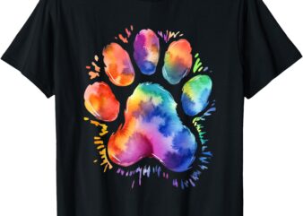 Dog Lover and Pet Owner Cool Tye Dye Dog Paw For Dog Dad T-Shirt