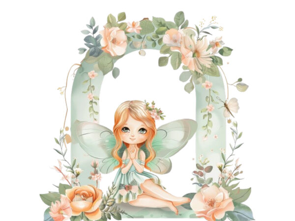 Little cartoon fairy under arch t shirt vector graphic