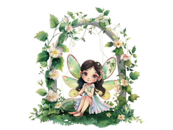 Little cartoon fairy under arch t shirt vector graphic