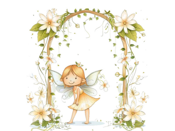 Little cartoon fairy under arch t shirt vector graphic