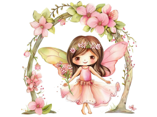 Little cartoon fairy under arch t shirt vector graphic