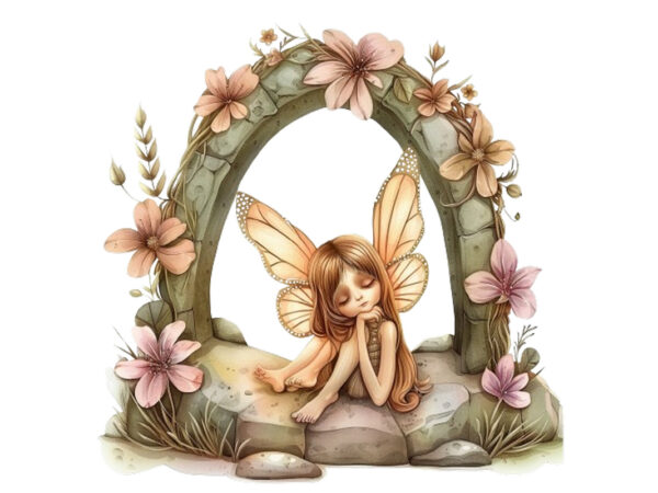 Little cartoon fairy under arch t shirt vector graphic