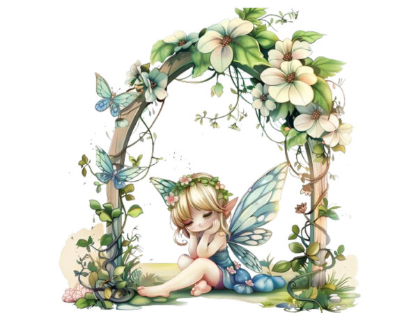 Little cartoon fairy under arch t shirt vector graphic