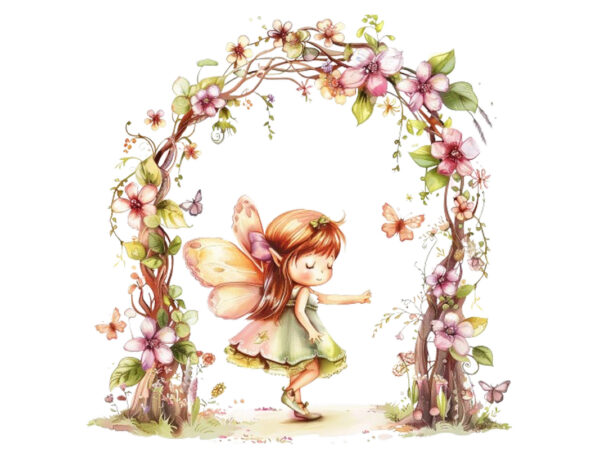 Little cartoon fairy under arch t shirt vector graphic