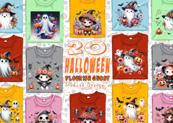 Flowers Lover Ghost Halloween t-shirt design bundle of 20 png & jpeg designs – download instantly Retro Vintage T-shirt