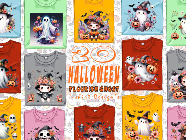 Flowers lover ghost halloween t-shirt design bundle of 20 png & jpeg designs – download instantly retro vintage t-shirt