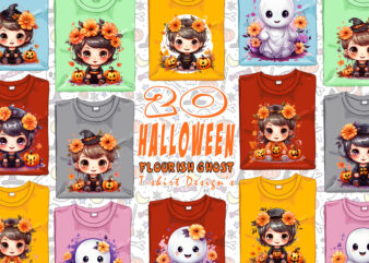 Flowers Lover Ghost Halloween t-shirt design bundle of 20 png & jpeg designs – download instantly