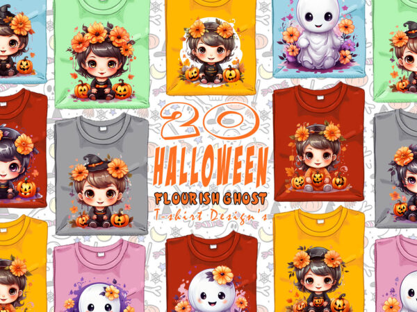 Flowers lover ghost halloween t-shirt design bundle of 20 png & jpeg designs – download instantly