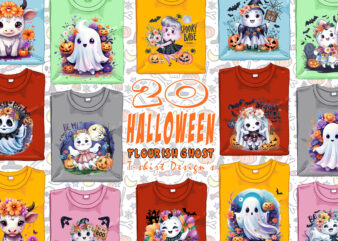 Colourful Halloween Flourish Party with Ghost t-shirt design bundle of 20 design