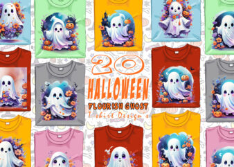 20 Retro Halloween Party with Flourish Ghost Clipart