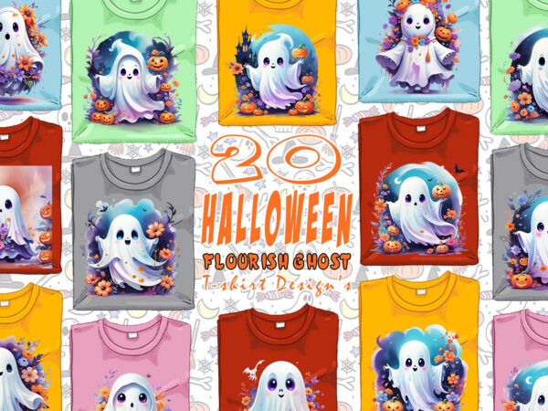 20 retro halloween party with flourish ghost clipart