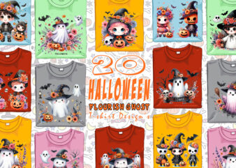 Colourful Halloween Flourish Party with Ghost t-shirt design bundle of 20 design