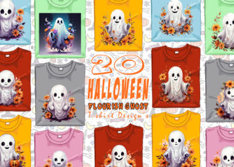 Colourful Halloween Flourish Party with Ghost t-shirt design bundle of 20 designs – download instantly Retro Vintage T-shirt