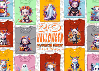 Halloween Party with Flourish Ghost t-shirt design bundle