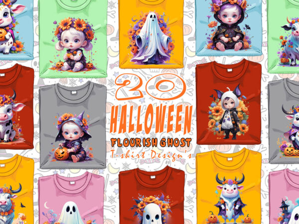 Halloween party with flourish ghost t-shirt design bundle