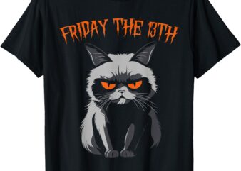 Friday the 13th 2024 Black Cat Halloween Funny Cat Mom Dad T-Shirt