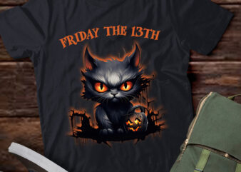 Friday the 13th 2024 Black Cat Halloween Funny Cat Mom Dad T-Shirt ltsp