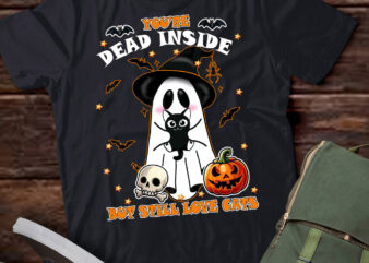 Funny Black Cat Halloween Dead Inside But Still Love Cats Ghost Shirt ltsp