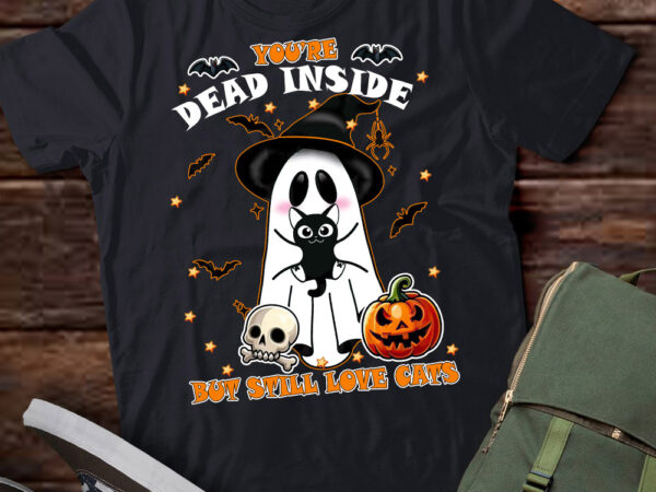 Funny black cat halloween dead inside but still love cats ghost shirt ltsp