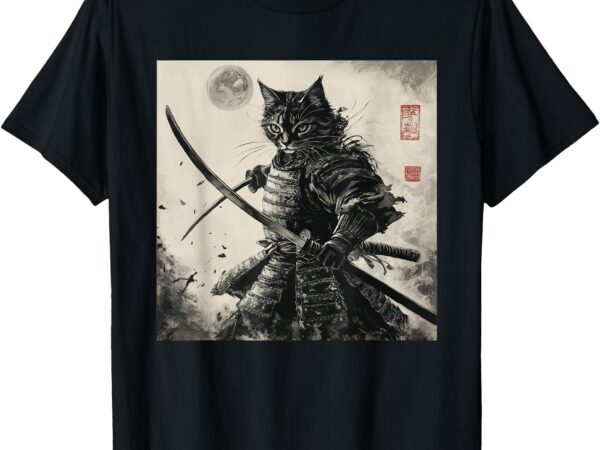 Funny cat japanese samurai ukiyo-e art t-shirt