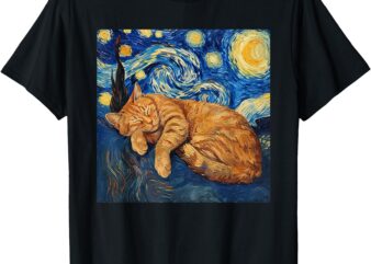 Funny Cat Van Gogh Starry Night T-Shirt