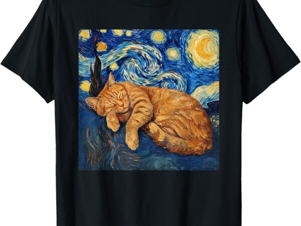 Funny cat van gogh starry night t-shirt