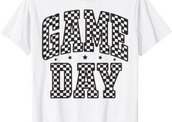 Funny Checkered Game Day Football Black White Gift Women T-Shirt