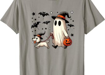 Funny Ghost Walking Dog Spooky Season Halloween Coquette T-Shirt