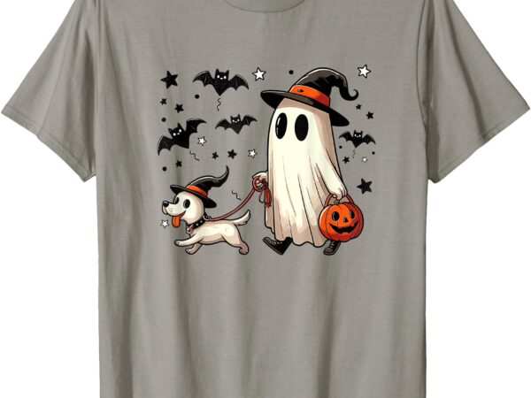 Funny ghost walking dog spooky season halloween coquette t-shirt