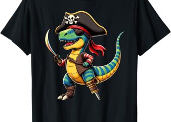 Funny Halloween Boys Kids Toddlers Dinosaur Trex Pirate T-Shirt