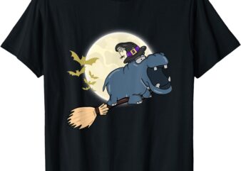 Funny Hippo Ride Witch Shotgun Hippopotamus Halloween T-Shirt