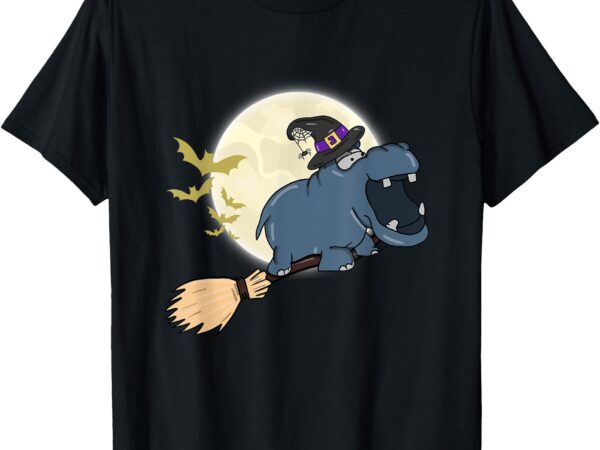 Funny hippo ride witch shotgun hippopotamus halloween t-shirt