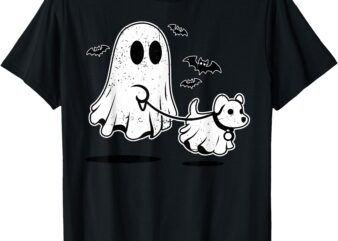 Ghost Walking Dog Dressed As Ghost Funny Halloween T-Shirt