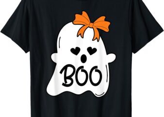 Ghost with Bow Boo Girls Halloween T-Shirt