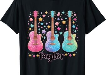 Girl Retro Taylor First Name Personalized Groovy 80’s Pink T-Shirt