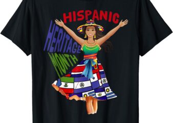 Girl in Hispanic Heritage Month Dress Flags Latino Girls T-Shirt