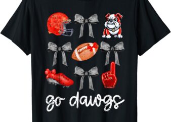 Go Dawgs Football Game Day Coquette Bulldogs Bow T-Shirt