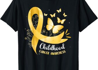 Gold Ribbon Childhood Cancer Awareness Girls Kids Women T-Shirt