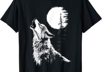 Graphic Tee Wolf Howling Moon Forest Nature Wildlife Animal T-Shirt