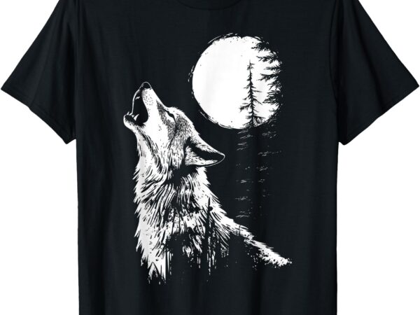 Graphic tee wolf howling moon forest nature wildlife animal t-shirt