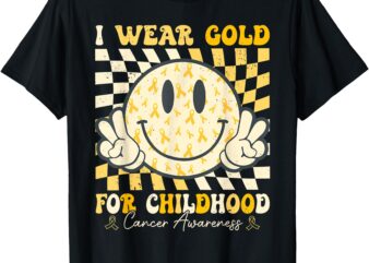 Groovy I Wear Gold For Childhood Cancer Awareness Ribbon T-Shirt