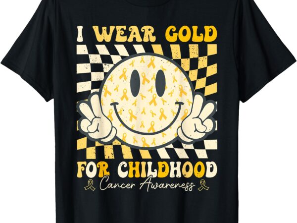 Groovy i wear gold for childhood cancer awareness ribbon t-shirt