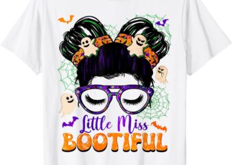 Groovy Messy Bun Bootiful Halloween Boo Ghost Girls Toddlers T-Shirt