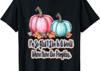 Halloween Autumn Fall Pumpkins Pink Teal Orange Harvest T-Shirt