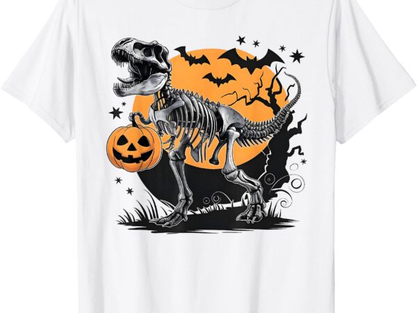 Halloween boys dinosaur skeleton t-rex scary pumpkin moon t-shirt