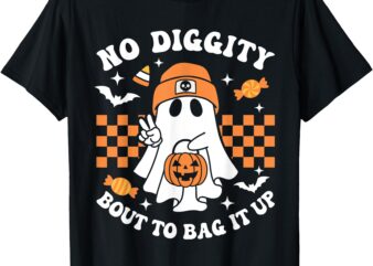 Halloween Ghost No Diggity Bout To Bag It Up Kids Toddler T-Shirt