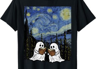 Halloween Ghosts Books Starry Night Costume Men Women Kids T-Shirt