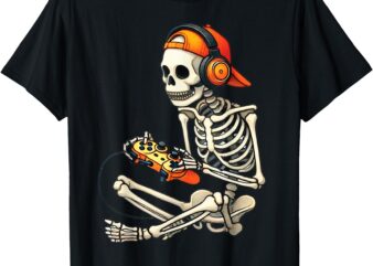 Halloween Skeleton Gamer Video Gaming Boys Men Kids Tees T-Shirt