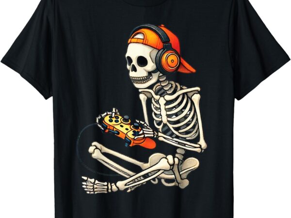 Halloween skeleton gamer video gaming boys men kids tees t-shirt