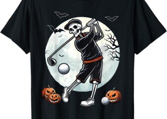 Halloween Skeleton Playing Golf Funny Golfer Boys Kids Men T-Shirt